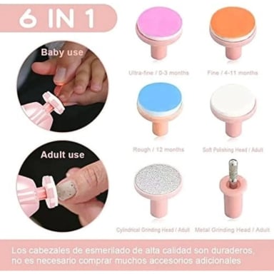 LIMADOR DE UÑAS PARA BEBE Y ADULTOS CON 6 CABEZALES ROSADO - 5