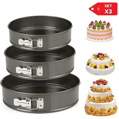 SET 3 MOLDES KEKE PASTELES REPOSTERIA ANTIADHERENTE CIRCULAR