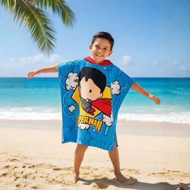 TOALLA PONCHO INFANTIL CON CAPUCHA AZUL SECADO RÁPIDO DISEÑO HÉROE - 3