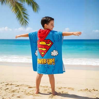 TOALLA PONCHO INFANTIL CON CAPUCHA AZUL SECADO RÁPIDO DISEÑO HÉROE - 6