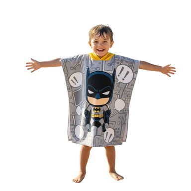 TOALLA PONCHO INFANTIL CON CAPUCHA GRIS SECADO RÁPIDO DISEÑO HÉROE