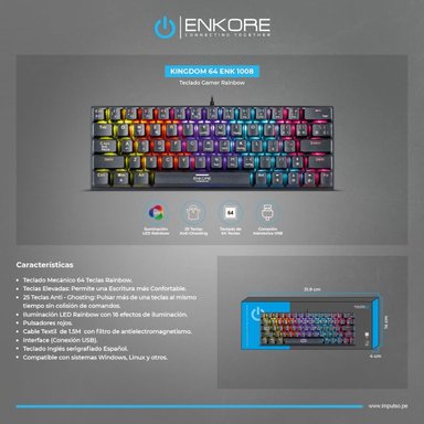 TECLADO GAMER 64 TECLAS ANTI GHOSTING USB ENK 1008 - 5