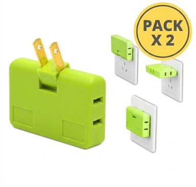 ADAPTADOR ENCHUFE TRIPLE GIRATORIO X 2 UNIDADES - RESISTENTE AL CALOR Y PRÁCTICO
