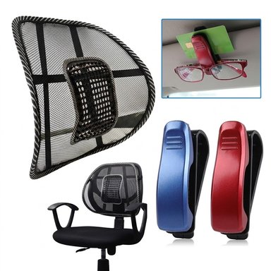 PACK 3 EN 1 – RESPALDO LUMBAR ERGONÓMICO + 2 CLIPS PARA LENTES – ALIVIO Y ORGANIZACIÓN