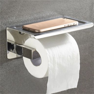 PORTAPAPEL LUNADEC PERU CUADRADO ACERO PLATEADO CON REPISA INOXIDABLE - 2