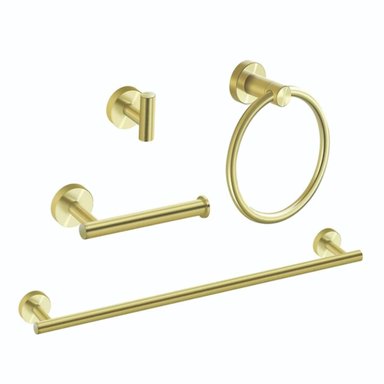 SET DE ACCESORIOS PARA BAÑO LUNADEC PERU CIRLUX ACERO INOXIDABLE 4 PIEZAS MODELO DORADO
