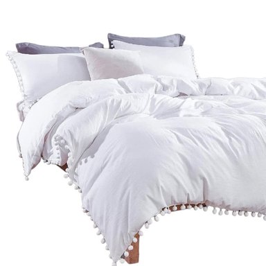 FUNDA PLUMÓN ISATEX POMPONES QUEEN ALGODÓN PIMA LISOS 200 HILOS