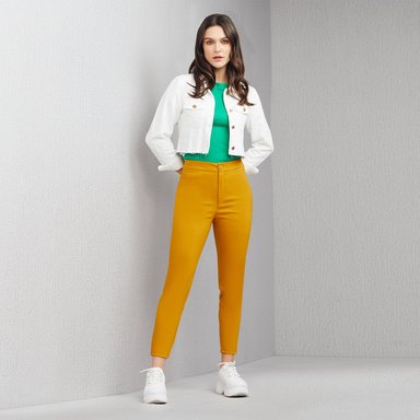 PANTALÓN SOBRE LA CINTURA PALAZZO MUJER CAMILA VIALI MOSTAZA P0267 BALMAN - 1