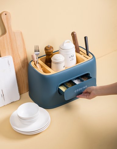 ORGANIZADOR LUIKA AZUL ACERO COCINA Y PARRILLA CUBIERTOS CUCHILLOS Y UTENSILIOS COCINA