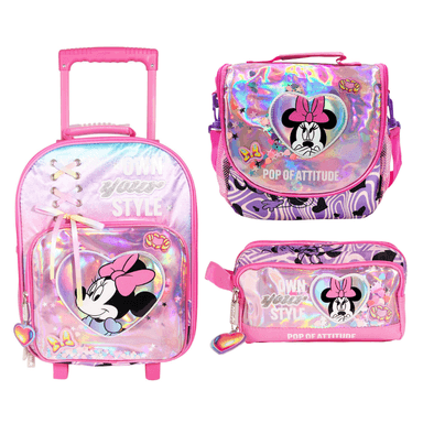 SET MALETA LONCHERA CARTUCHERA ESCOLAR PREMIUM OFICIO MINNIE COLECCIÓN F