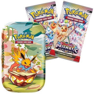 CARTAS POKEMON TCG - PRISMATIC EVOLUTIONS 20 CARDS Y LATA COLECCIONABLE (ESPAÑOL)