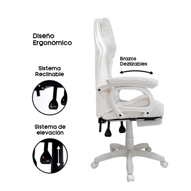 Silla Gamer Extingtion Sapp Gamuza-Cuerina Color Blanco - 2
