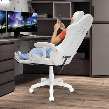 Silla Gamer Extingtion Sapp Gamuza-Cuerina Color Blanco - 6