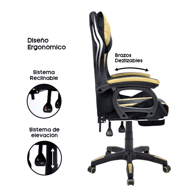 Silla Gamer Extingtion Sapp Gamuza-Cuerina Color Dorado - 3