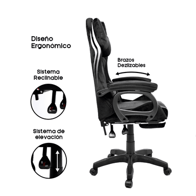 Silla Gamer Extingtion Sapp Gamuza-Cuerina Color Negro - 3