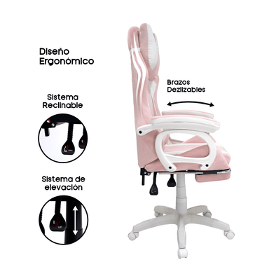 Silla Gamer Extingtion Sapp Gamuza-Cuerina Color Rosado - 3