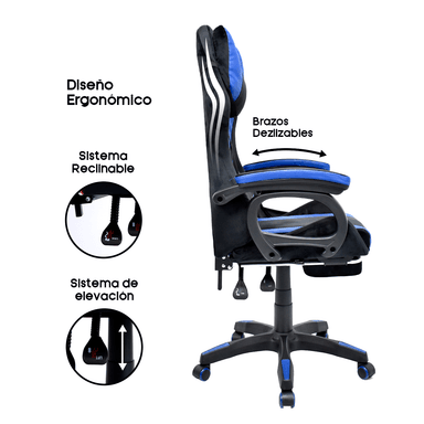 Silla Gamer Extingtion Sapp Gamuza-Cuerina Color Azul - 3