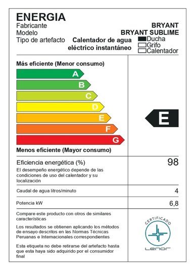 DUCHA ELÉCTRICA BRYANT SUBLIME BLANCO 6.8 KW 1.45 - 5