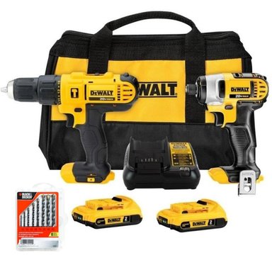 TALADRO PERC 1/2' + ATOR DE IMPACTO 1/4' 20V + SET DE BROCAS DEWALT DCK222D2-K3