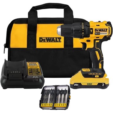TALADRO PERCUTOR 1/2' 20V 1 BAT + SET DE BROCAS PALETA 1/4' 8 PZS DEWALT