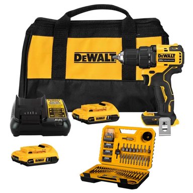 TALADRO ATORNILLADOR 1/2' 20V XR 2 BAT + SET DE ATORNILLADORES 100 PZ DEWALT DCD708D2-K10