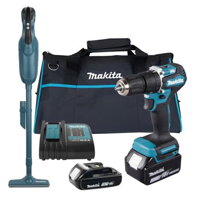 TALADRO PERCUTOR DHP487SYX2 + ASPIRADORA DCL182Z MAKITA