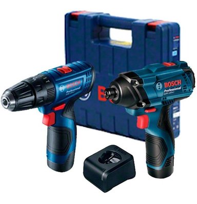 ATORNILLADOR DE IMPACTO 1/4' HEX + TALADRO ATORNILLADOR 3/8' 12V + 2 BAT Y CARG BOSCH