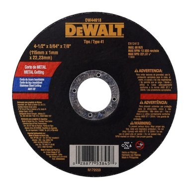 DISCO DE CORTE 4 1/2 X 7/8 X 3/64 DEWALT DW44618