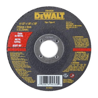 DISCO DE CORTE PARA METAL 4 1/2 X1/8 DEWALT DW44530