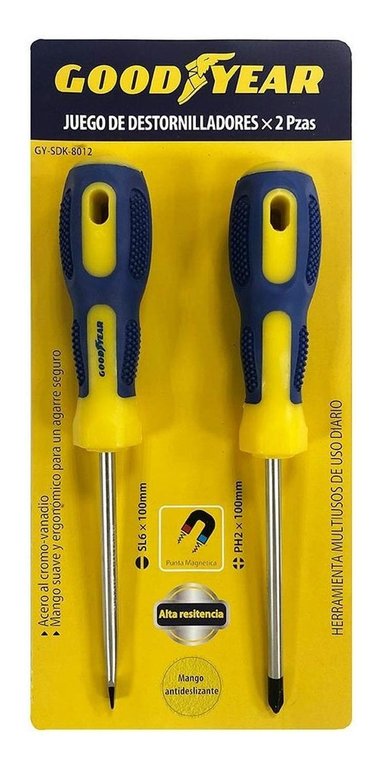 JUEGO DESTORNILLADORES MAGNETICOS 2PZAS GY-SDK-8012 GOODYEAR