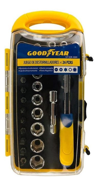 JUEGO DESARMADOR PUNTAS DADOS SET 26PZS GY-SDK-4009 GOODYEAR