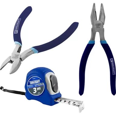 PINZA DE ELECTRICISTA 8' + ALICATE CORTE DIAGONAL 5' + FLEXOMETRO WINCHA 3 METROS X 3/4' TOOLCRAFT C