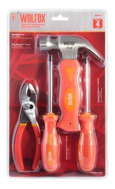 JUEGO HERRAMIENTAS MANUALES 4 PZAS PARA HOGAR WF0611 WOLFOX