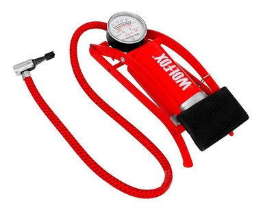 INFLADOR PORTATIL DE PIE CON MANOMETRO AUTO BICICLETA WOLFOX