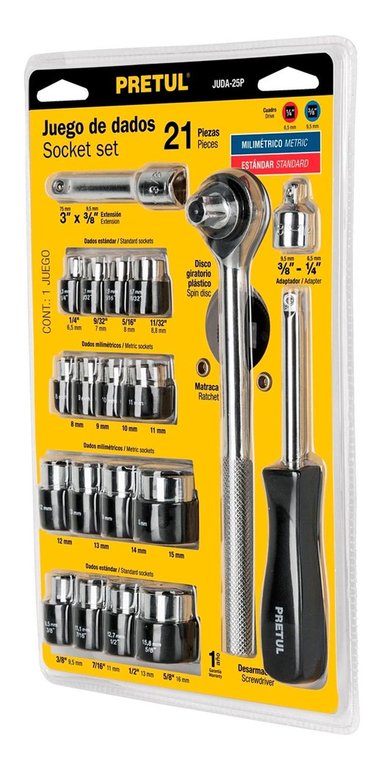 JUEGO DE DADOS DE 3/8 Y 1/4 CON RATCHET PRETUL 21162