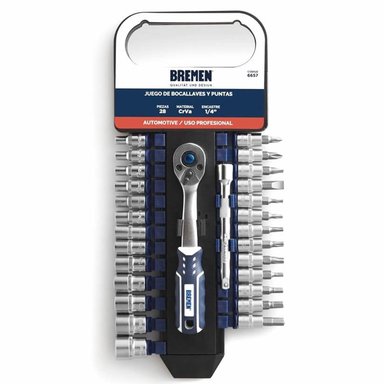 JUEGO DE DADOS Y PUNTAS 28PZS ENCASTRE 1/4 BREMEN 6657