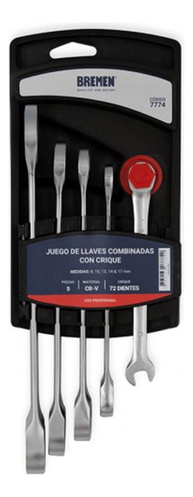 SET DE LLAVES MIXTAS CON RACHET X 5 PIEZAS BREMEN 7774