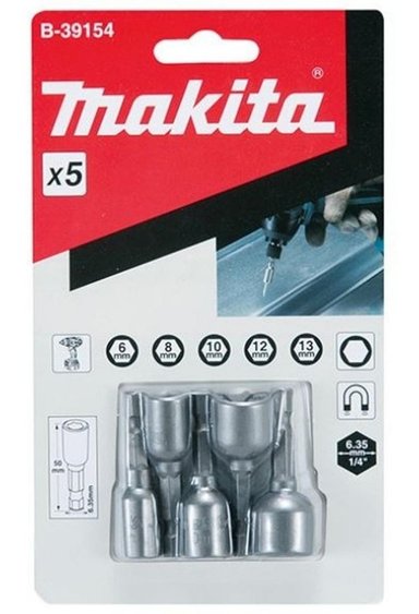 DADOS MAGNETICOS 5 UNID 6-8-10-12-13MM X 50MM MAKITA B-39176