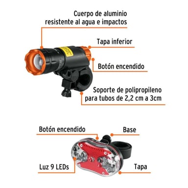 SET LUCES LED BICICLETA 9 LEDS 100 LM 2 PIEZAS TRUPER 16798 - 2