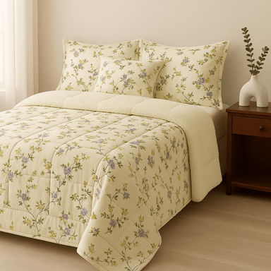 EDREDÓN AMANECER GR 2 PLAZAS ALGODÓN CREMA ESTAMPADOS INVIERNO CON PIEL CARNERO PREMIUM