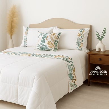 JUEGO COMPLETO EDREDÓN AMANECER GR QUEEN ALGODÓN BLANCO BORDADO VERANO/TODA ESTACIÓN 200 HILOS