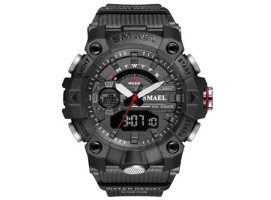 RELOJ SMAEL HOMBRE ANÁLOGO DEPORTIVO 8040 NEGRO RESINA DOBLE HORARIO