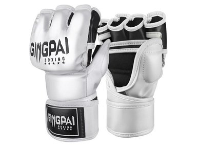 GUANTES GINGPAI M03 KICK BOXING MMA PROFESIONAL BLANCO