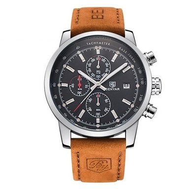 RELOJ HOMBRE BENYAR 5102 CRONÓGRAFOS CORREA CUERO MARRÓN