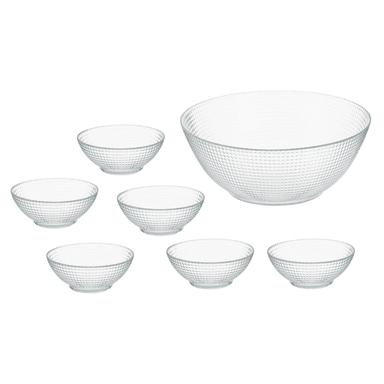 JUEGO DE DULCERAS INSPIRA CORP 7 VIDRIO TAZONES DISEÑO TALLADO