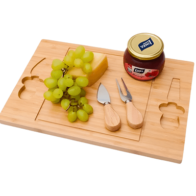 TABLA PARA QUESOS DE BAMBÚ CON CUCHILLO CURVO Y PUNTA