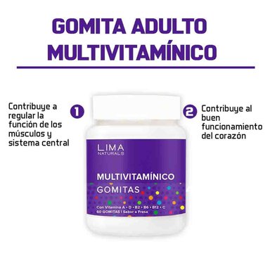 GOMITAS MULTIVITAMÍNICO SABOR FRESA LIMA NATURALS 60 UNIDADES PACK X 2 - 2