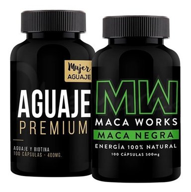 PACK CÁPSULAS MUJER AGUAJE 100 PREMIUM + MACA NEGRA 100 CÁPSULAS MACA WORKS