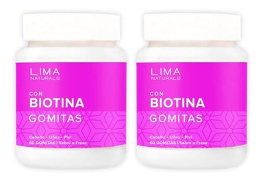 GOMITAS LIMA NATURALS 60 UNIDADES CON BIOTINA SABOR FRESA PACK 2
