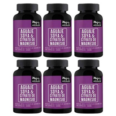 PACK 6 FRASCOS MUJER AGUAJE 100 CÁPSULAS AGUAJE SOYA Y MAGNESIO